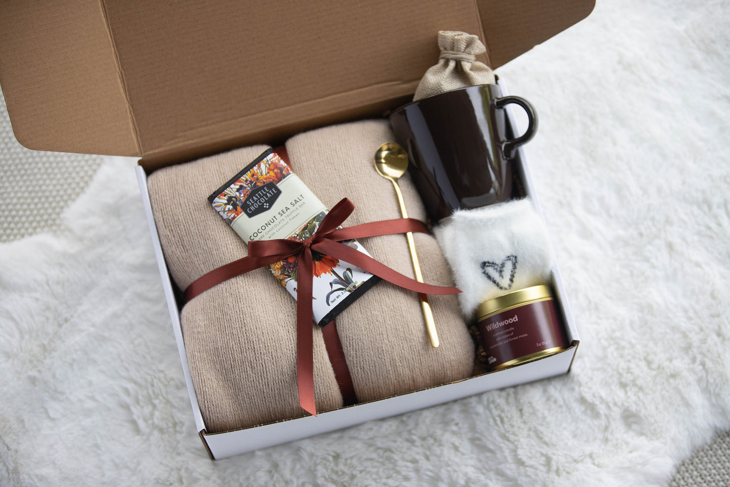 Best Gift for Women Cozy Coffee Lover Gift For her Fall Gift Box with Blanket & Socks | Care Package for Her Comfort Birthday Care Package